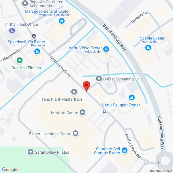 Map of Vertu Volvo Exeter located in Waterbridge Court
 Matford Park Road EXETER, EX2 8ED