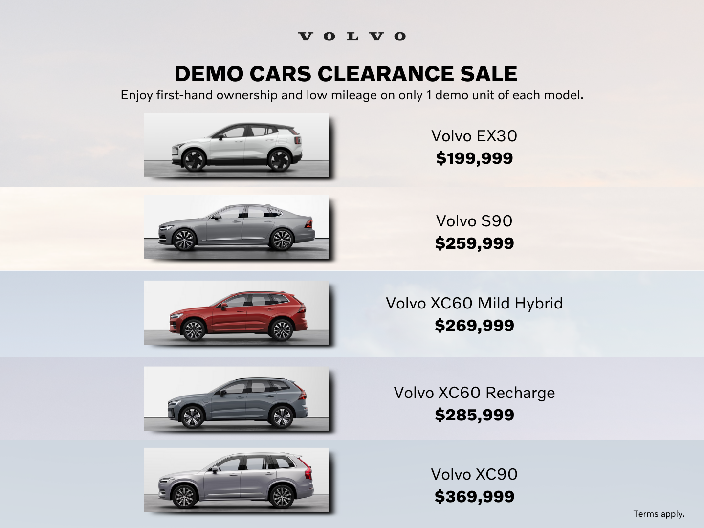 Demo cars clearance sale