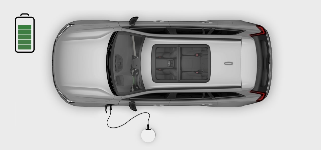 Vue supérieure d'une voiture en recharge sur une station de recharge