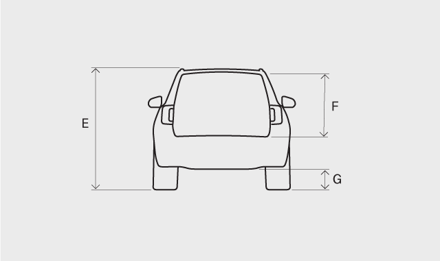 Car, rear view with dimensions