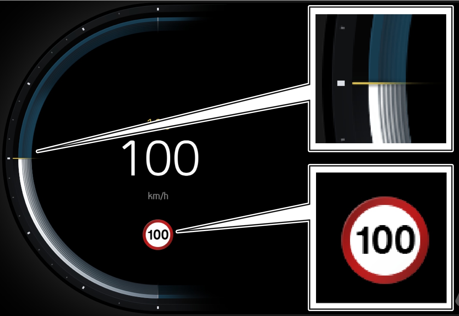 Liikennemerkki-informaation* näyttönäkymä | Liikennemerkkitiedot |  Kuljettajan tuki | XC40 Recharge Pure Electric 2021 | Volvon tuki