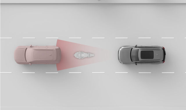 Voiture et motocyclette dans le champ du radar