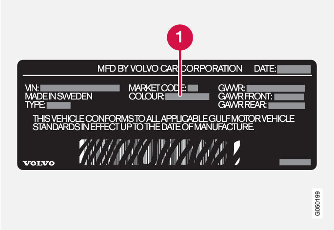 P3+P4-13w46 for Saudi Arabia, VIN label with 1 annotation for color code