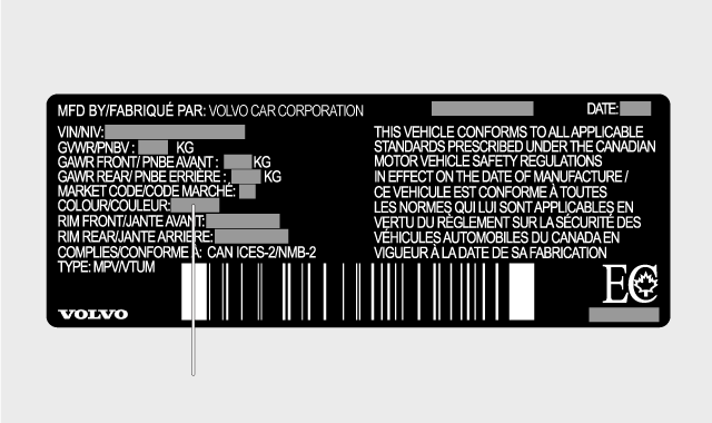 Canada paint colour code on product label