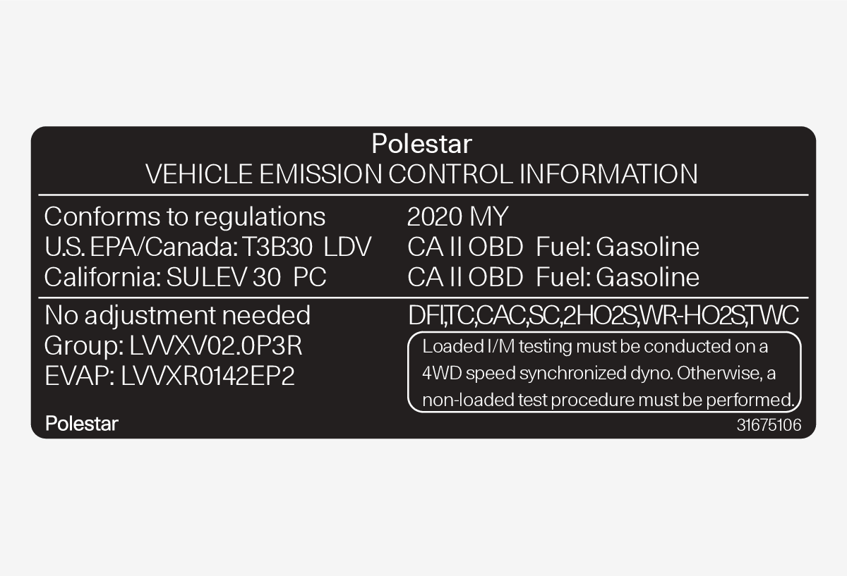 PS-1926-Label, Vehicle emission control information for USA