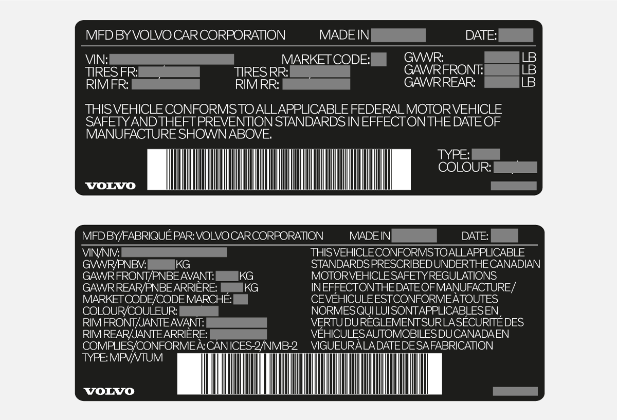 Px-BEV-2222-Label, FMVSS specifications for USA and CMVSS standards for Canada