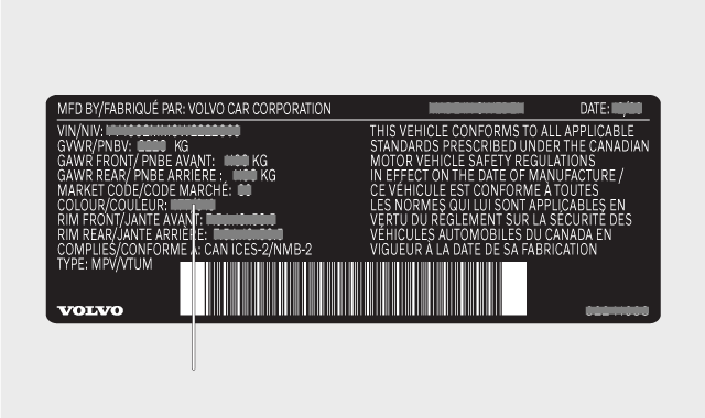 Canada paint colour code on product label