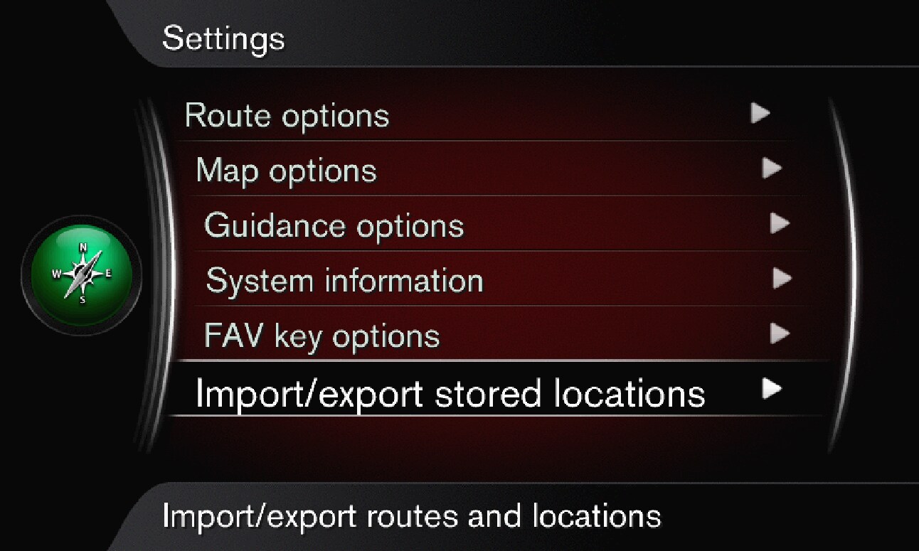 16w06 - Support site - Sensus Navigation settings menu - Import/export stored locations