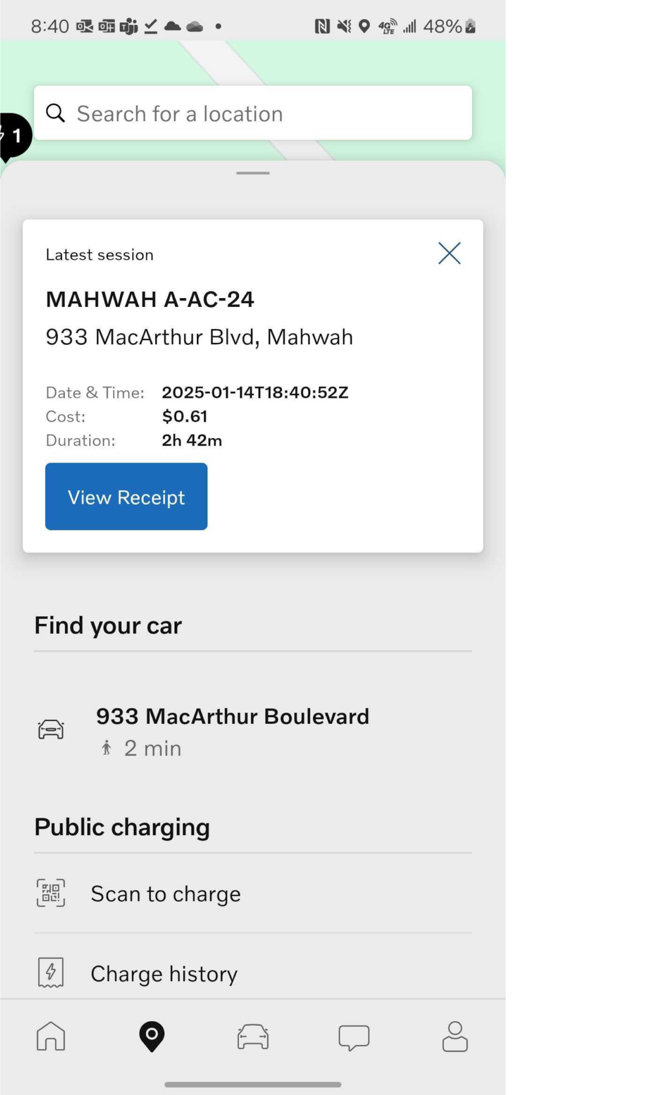 Charging Receipt for Last Session Android 5.50