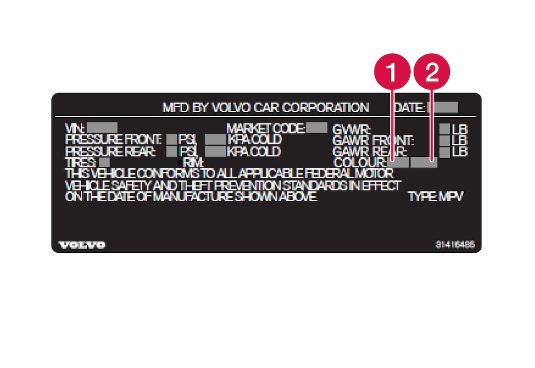 XC60 Color codes Volvo Support ENCA