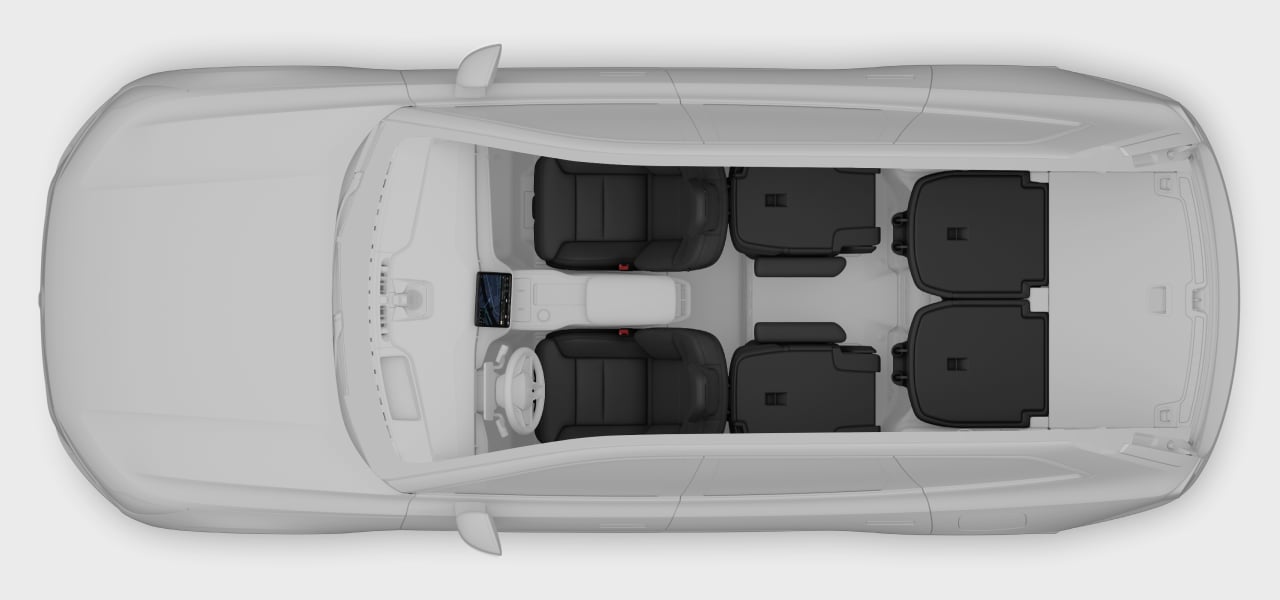 A top-down view of the car with folded rear seats