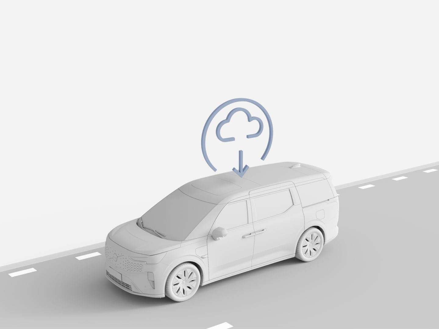 Illustrated image of the Volvo EM90 during a cloud-based software update. 