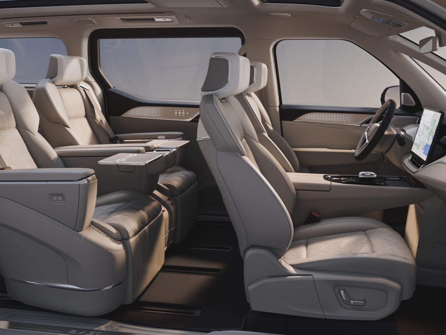 The first two rows of the spacious 6-seater fully electric EM90 MPV.