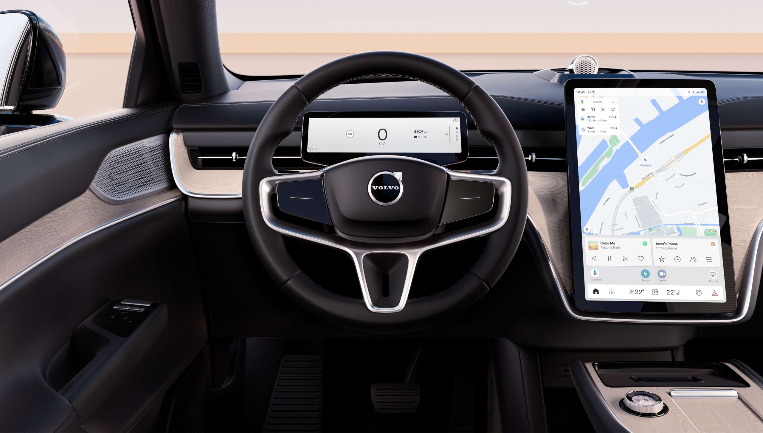Tela touchscreen grande de 14,5" sem moldura para o sistema de Infoentretenimento inteligente do Volvo EX90