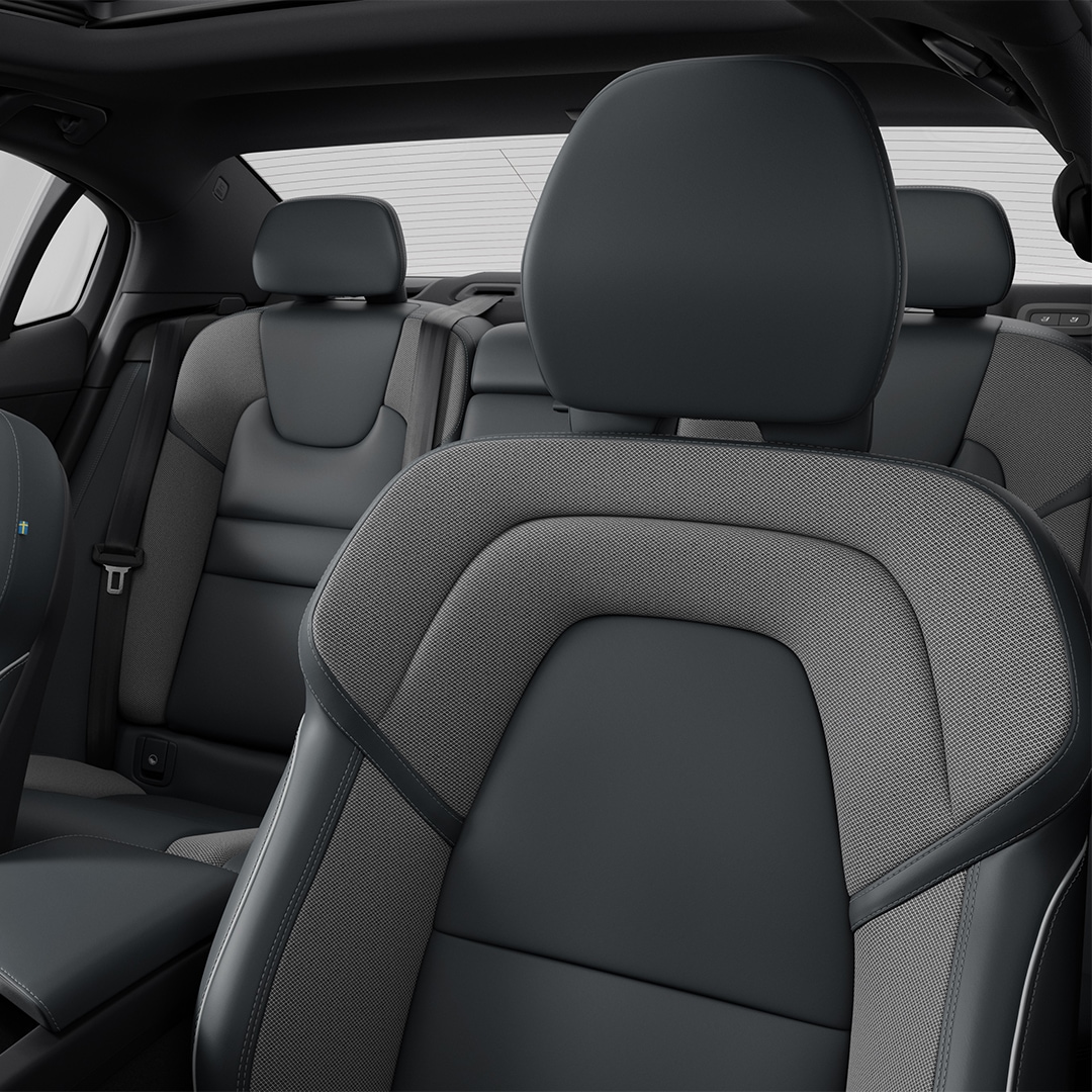 All five dark grey leather and textile seats in the Volvo S60 mild hybrid.