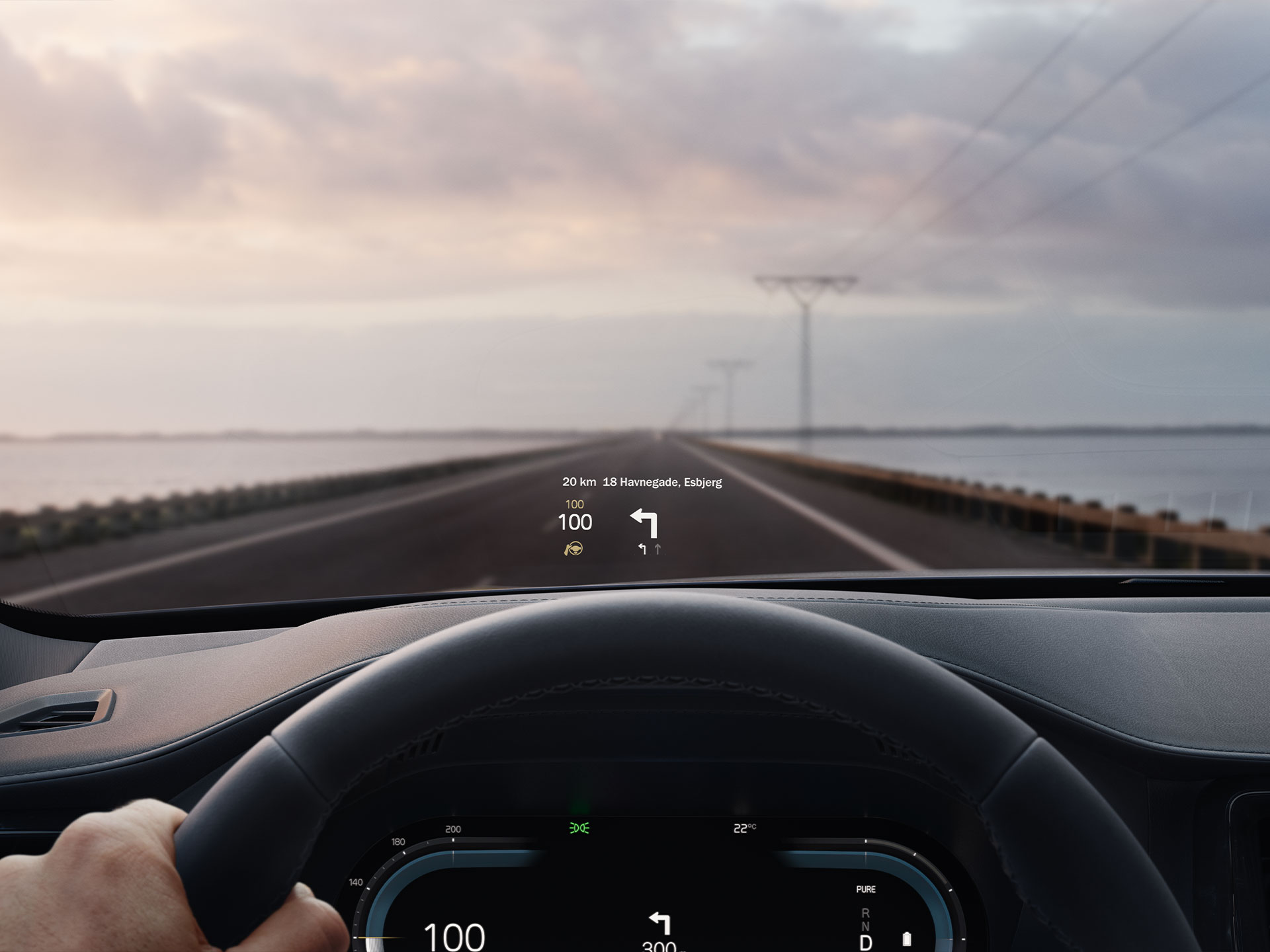 Head-up display on a Volvo XC60 Recharge plug-in hybrid.