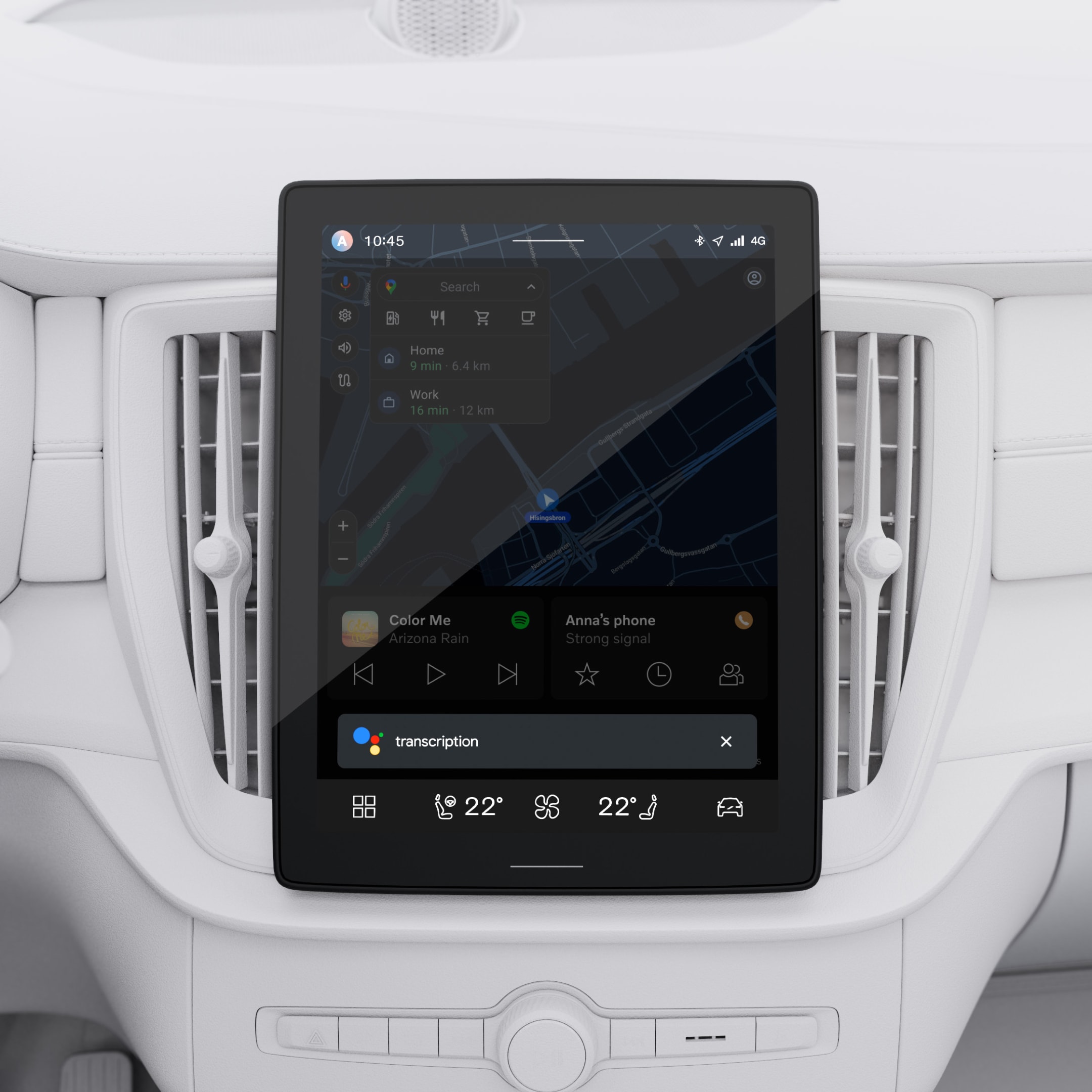 Commande vocale mains libres activée par Google Assistant dans le Volvo XC90 hybride rechargeable.