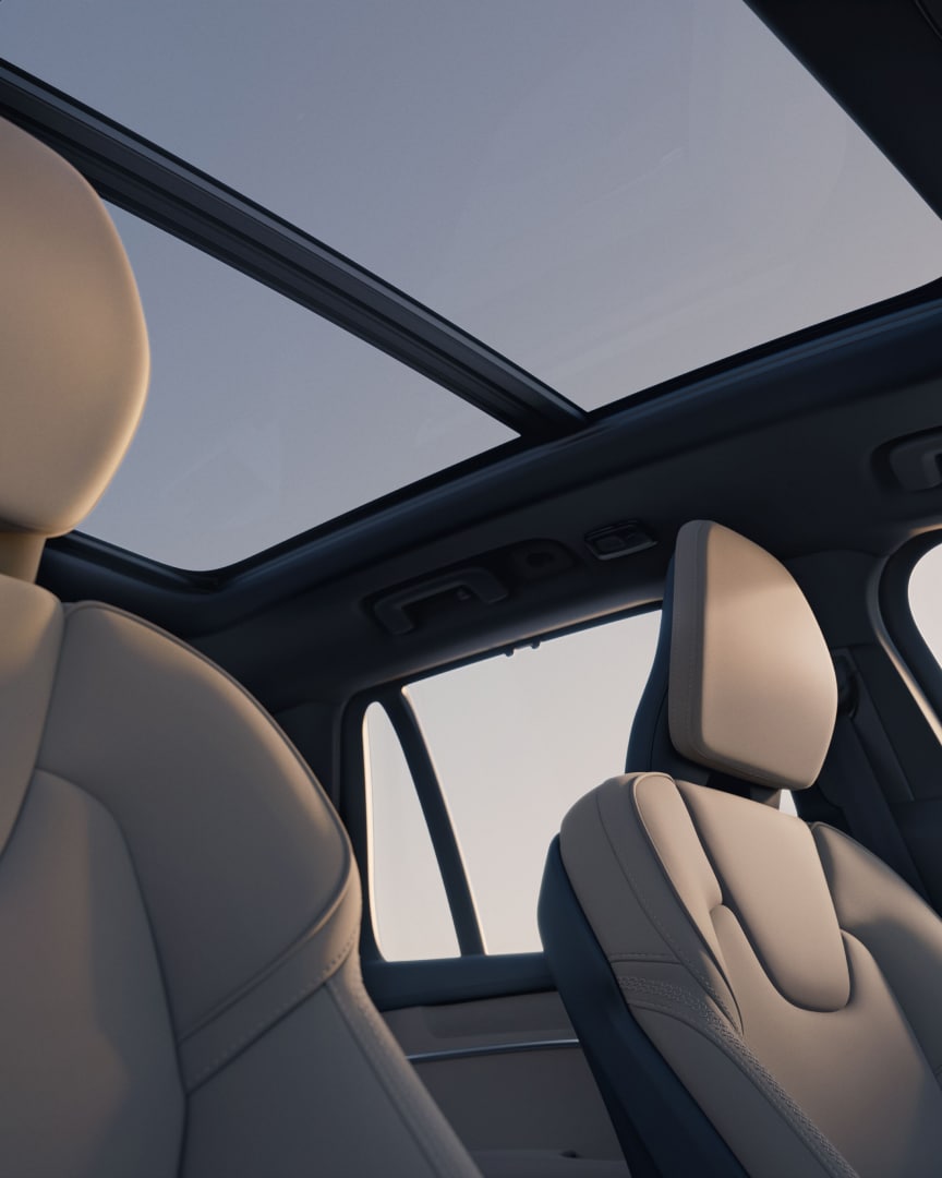 An interior shot of the XC90 plug-in hybrid panoramic sun-roof.