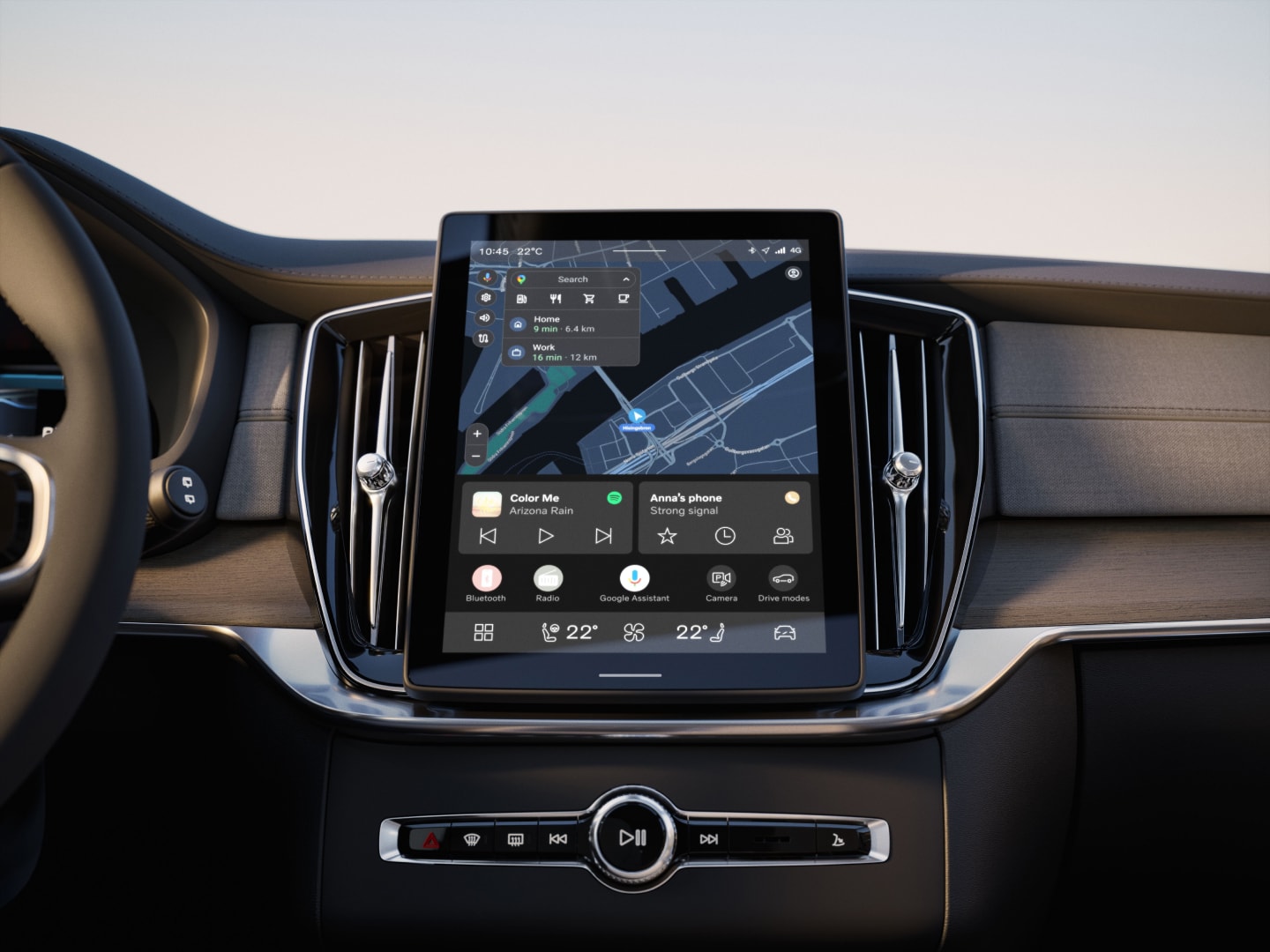 Vue avant de l’écran tactile de la console centrale hybride rechargeable du XC90.