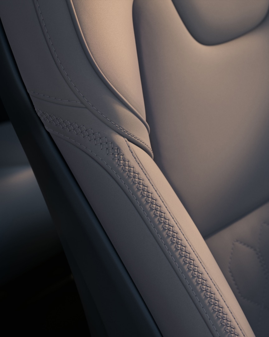 A close-up of the XC90 plug-in hybrid quilted Nordico seating.