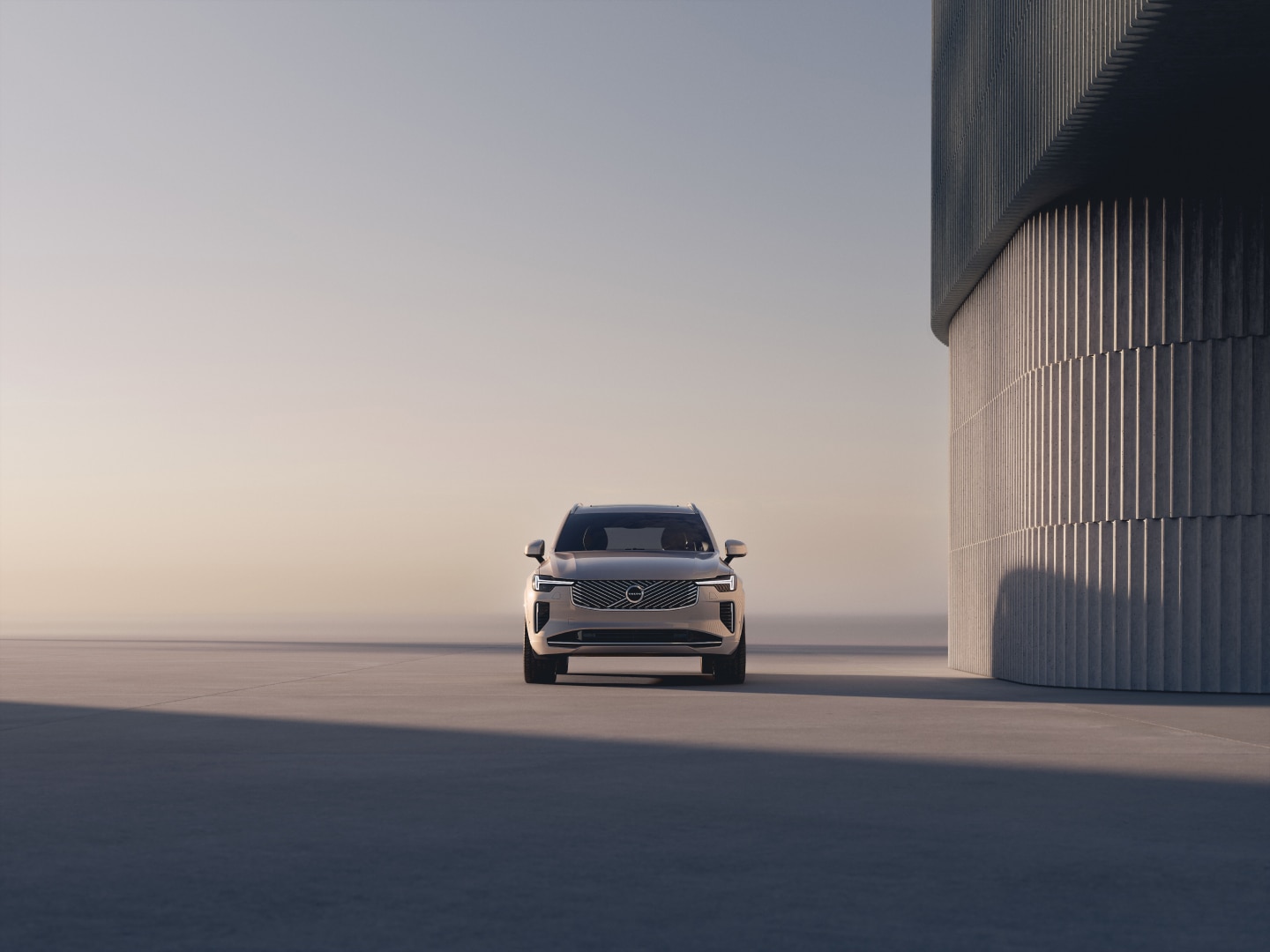 A front view of the XC90 plug-in hybrid 7-seater SUV.