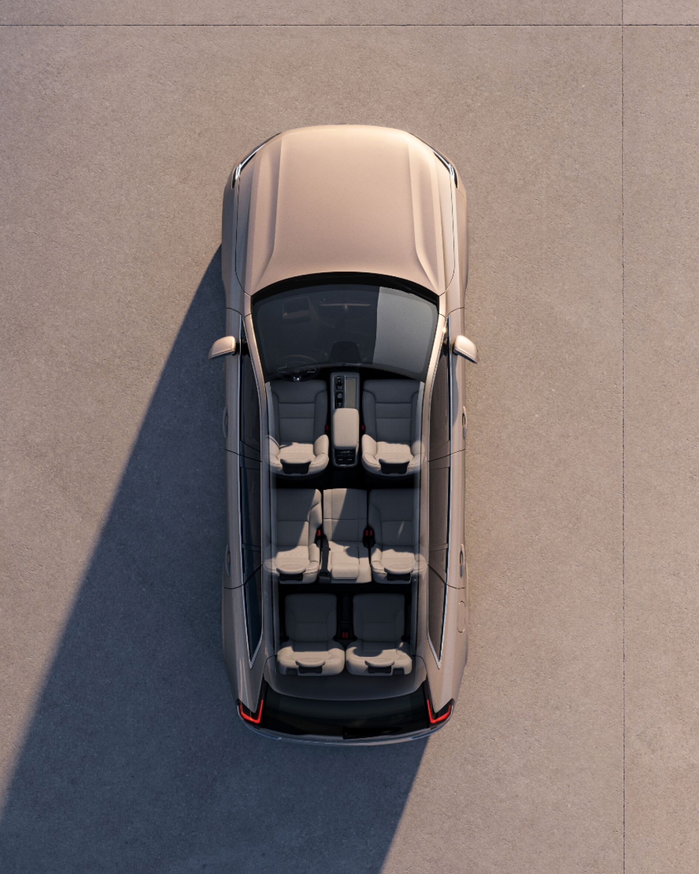 Bird’s eye view of the 7-seat cabin in a Volvo XC90.