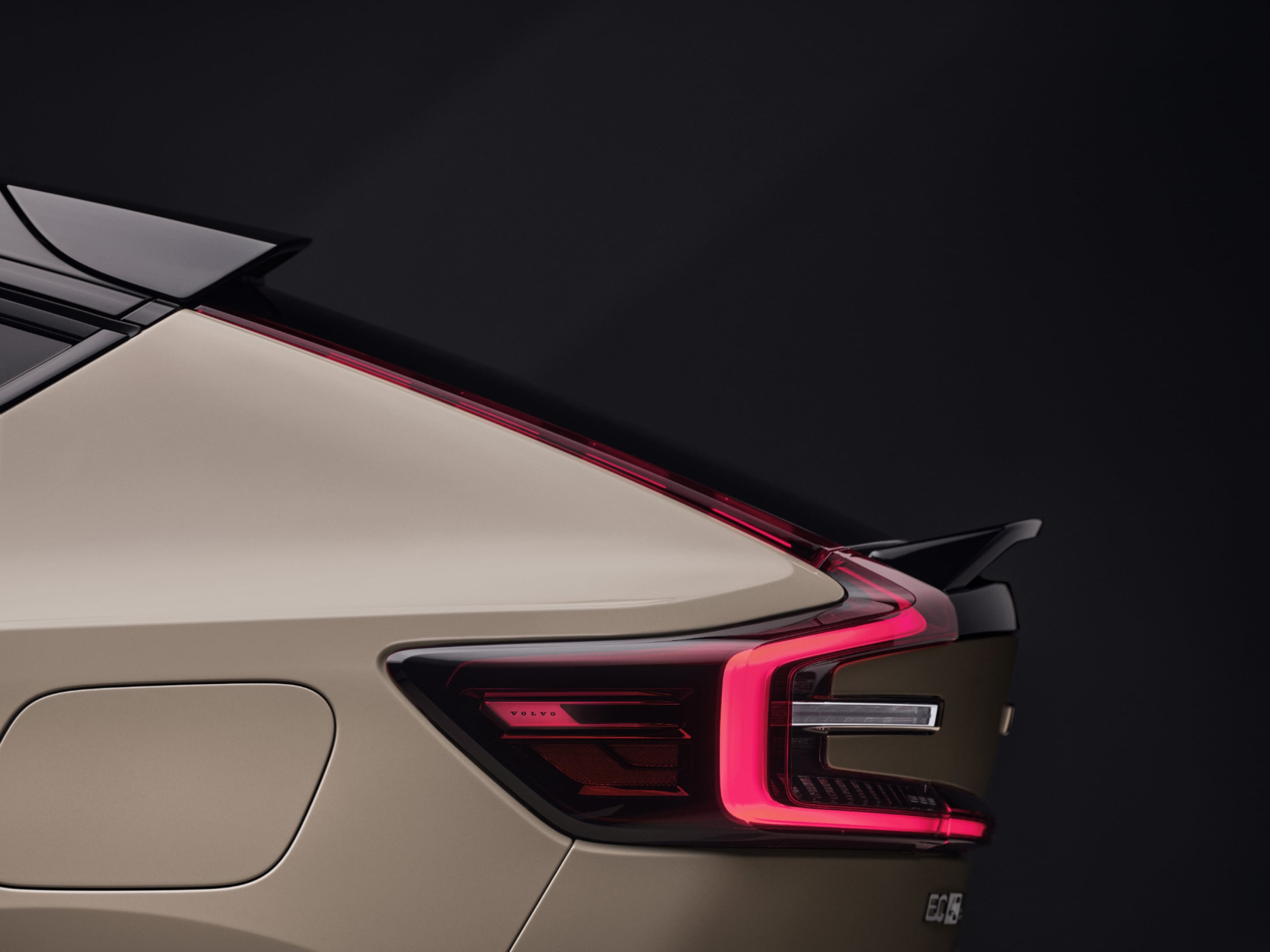 The sleek rear spoiler of the fully electric Volvo EC40.