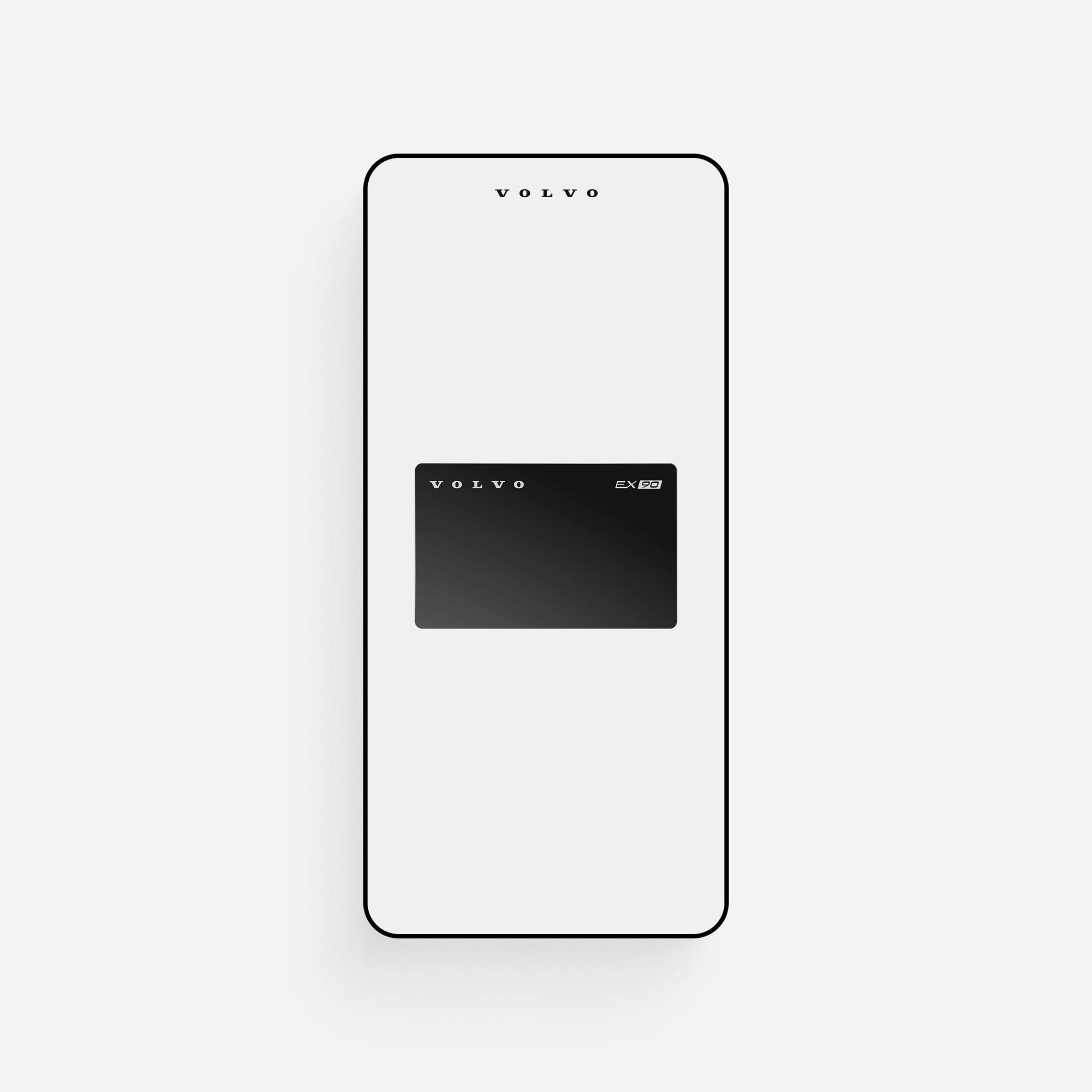 Изображение смартфона, на экране которого показана функция цифрового ключа приложения Volvo Cars app.
