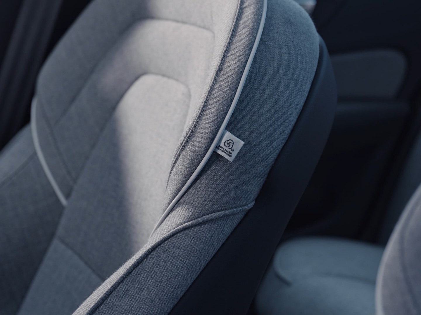 Interior close-up of the Tailored Wool Blend upholstery in the Volvo S60 plug-in hybrid.