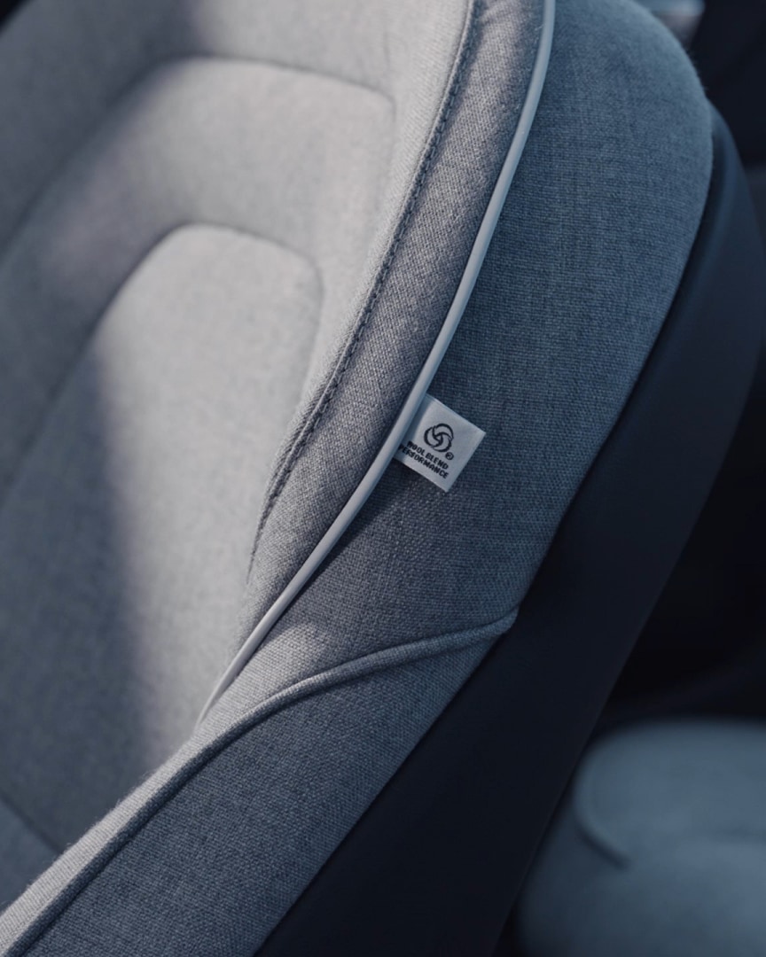 Interior close-up of the Tailored Wool Blend upholstery in the Volvo S60 plug-in hybrid.