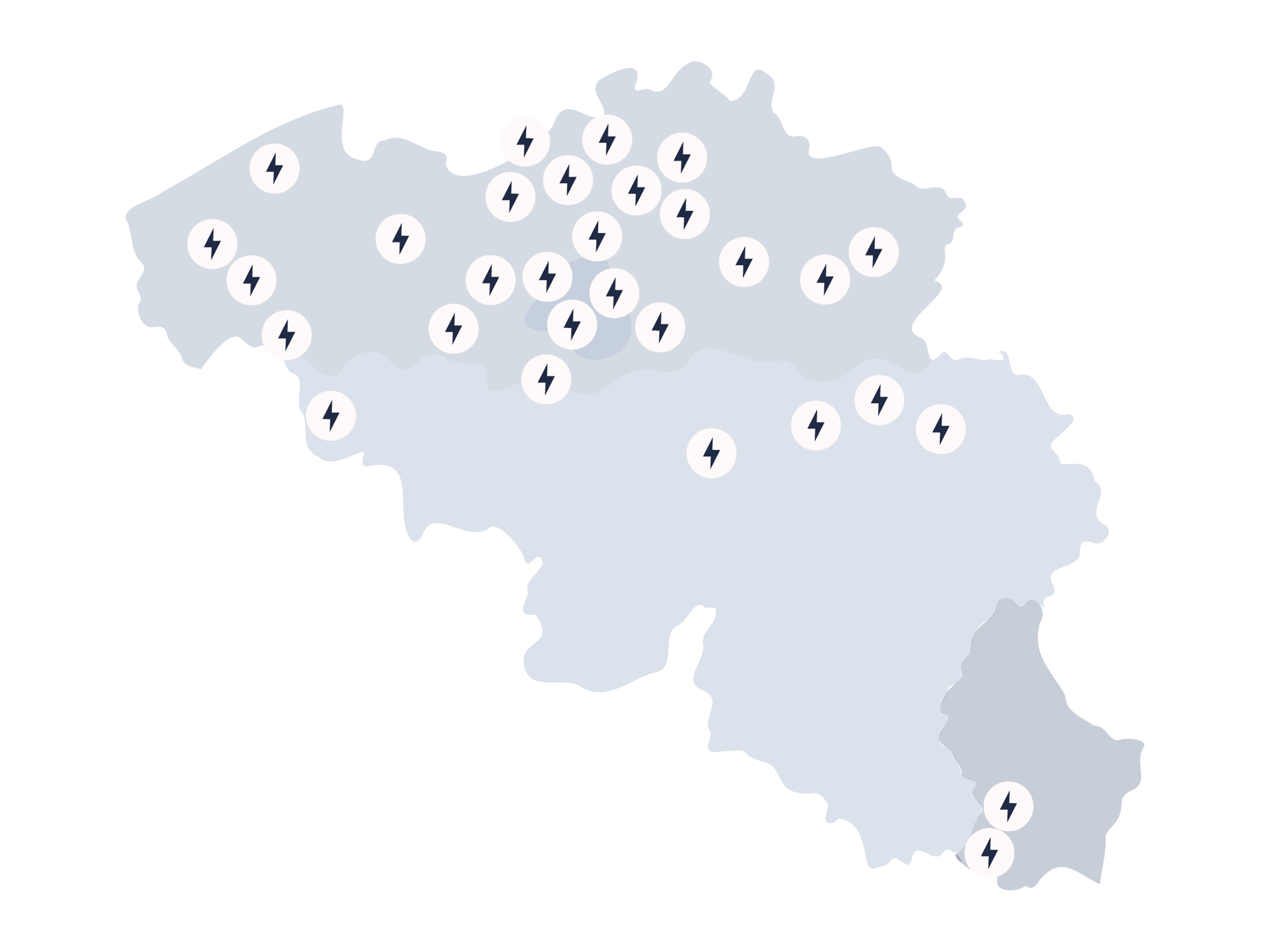 Kaart van alle Powerstop-locaties in België en Luxemburg.