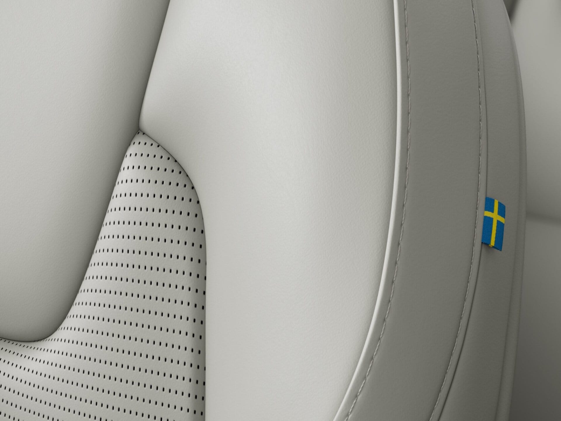 Volvo XC60 Recharge 量身訂製的無皮革羊毛混紡座椅特寫。
