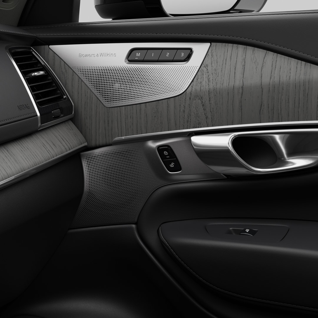 Volvo XC90 Recharge plug-in hybrid dashboard, centre console and wool upholstered front seats.