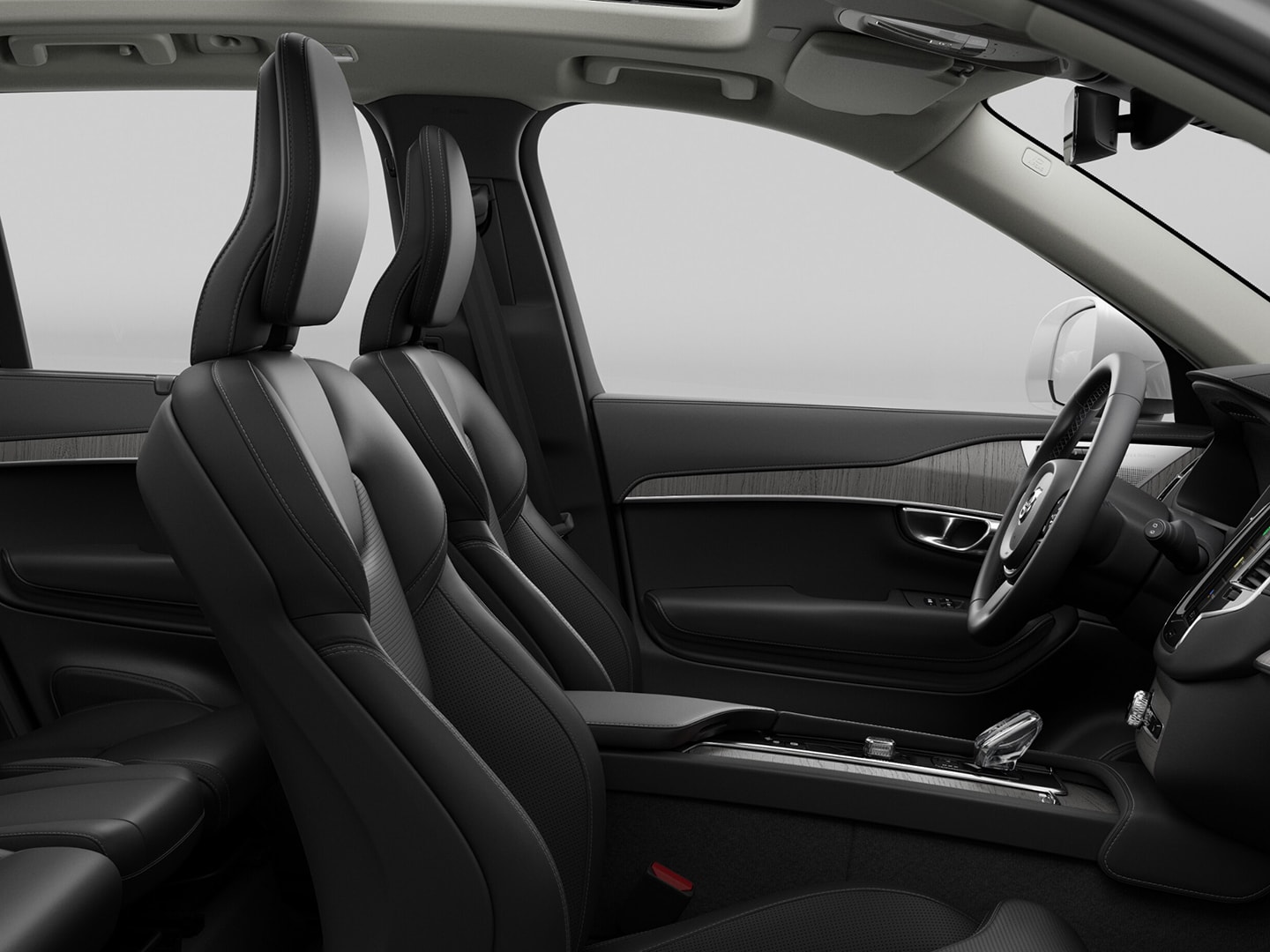Interior close-up of the leather free Tailored Wool Blend seats in a Volvo XC90 Recharge.